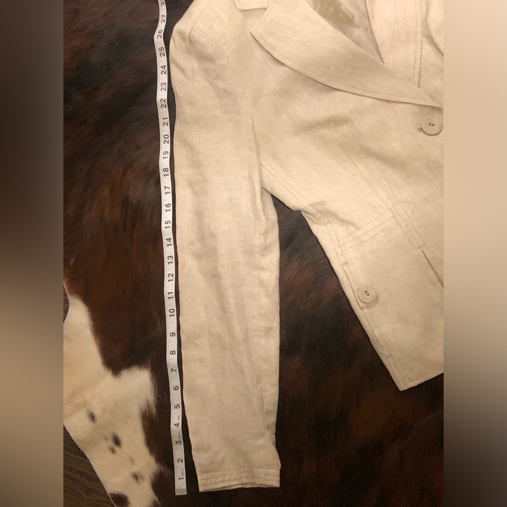 2-PC Linen-pleated front jacket & pant set by MNG MANGO size 12L in Wheat NWT - Picture 9 of 15